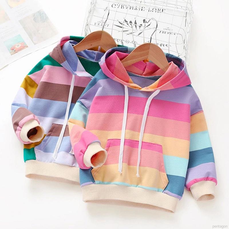 Áo Khoác Hoodie Sọc Cầu Vồng Cho Bé Gái