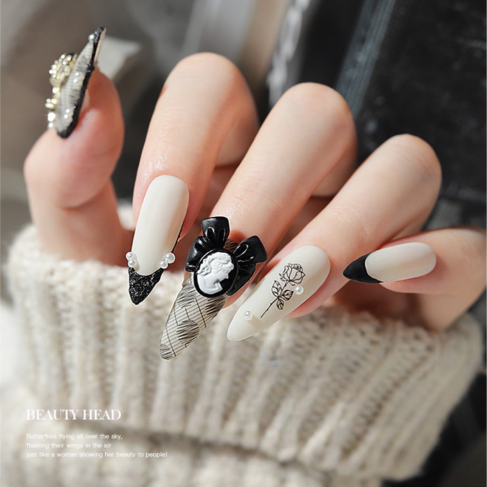 Bộ 8 Phụ Kiện Trang Trí Móng Tay Hình Nơ 3D Phong Cách Châu Âu Cổ Điển