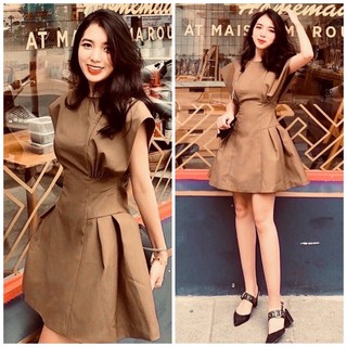 Đầm váy nâu tay bèo (kèm hình thật)