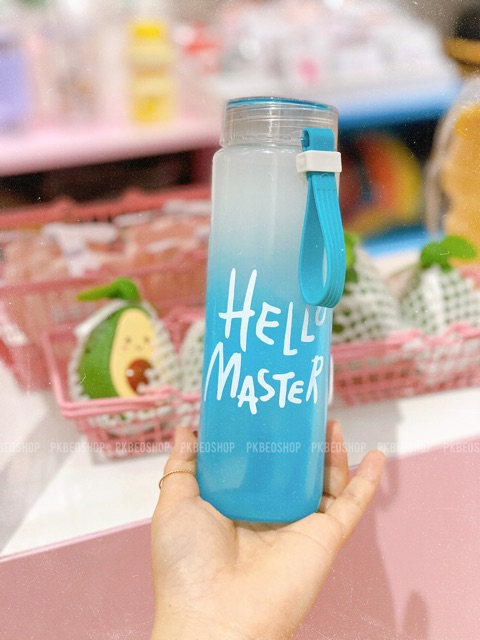 Bình nước đi học Hello master chai đựng nước cầm tay thủy tinh nhiều màu