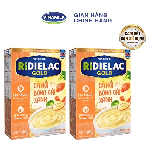 BỘT ĂN DẶM RIDIELAC GOLD CÁ HỒI BÔNG CẢI XANH - HỘP GIẤY 200G