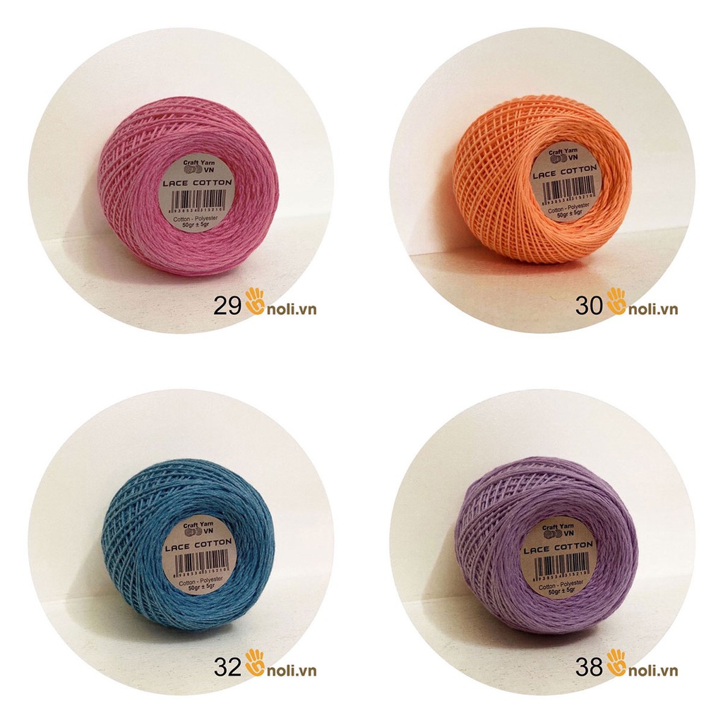 Hộp 6 cuộn lace cotton Craft yarn VN cùng màu móc váy áo cực mát, thấm hút mồ hôi, siêu nhẹ 50g (Mã 56 đến 94)