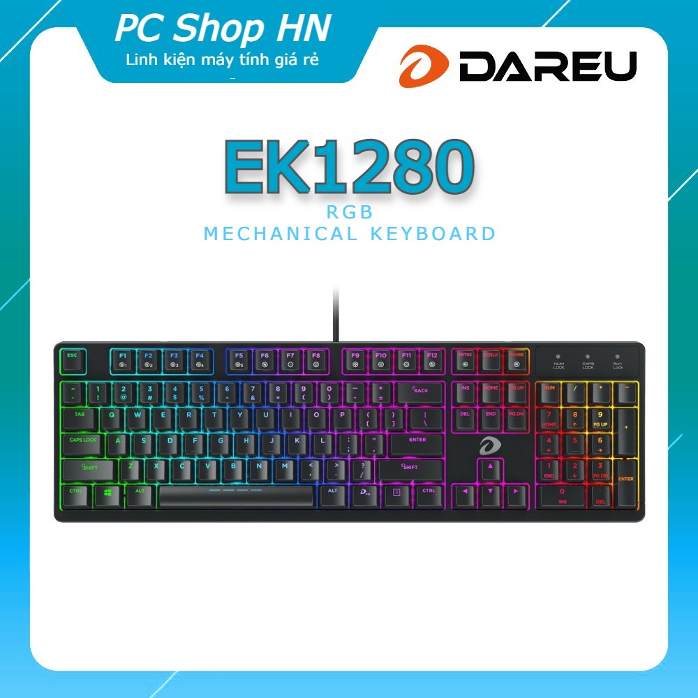 Bàn phím cơ Gaming DAREU EK1280 104KEY (RGB, Blue/ Brown/ Red D switch)