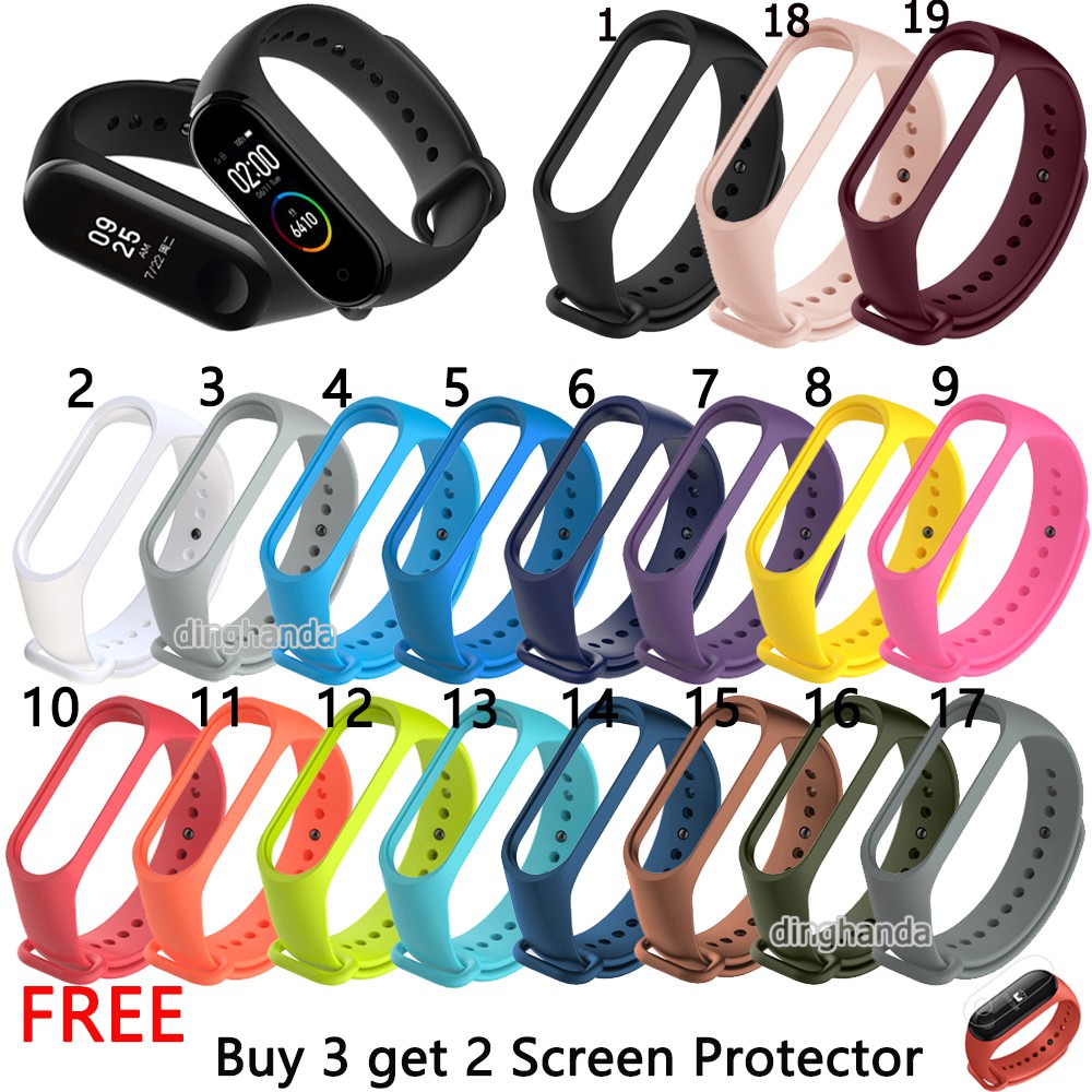 Dây đeo silicone 19 màu tùy chọn cho Xiaomi Mi Band 3 Miband 3 4