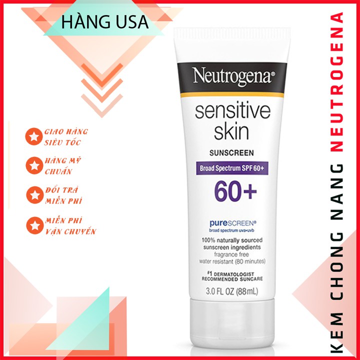 Kem Chống Nắng Neutrogena Sensitive Skin Sunscreen SPF60 (88ml) - Authentic USA