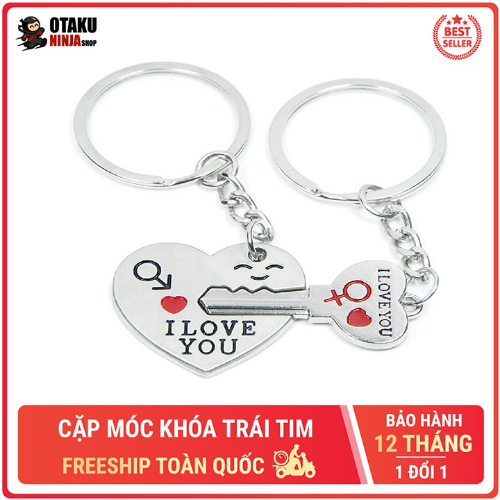 Cặp móc khóa trái tim đôi và chìa khóa dành cho các cặp tình nhân cực dễ thương Otaku Ninja Shop