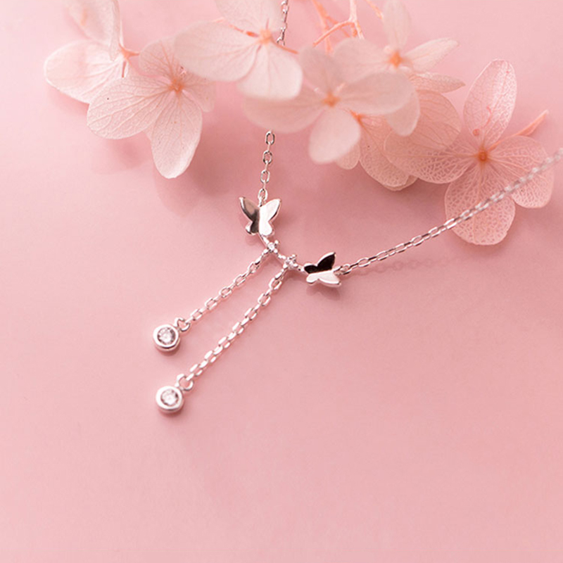 Vòng Cổ Pha Lê Korea Butterfly Crystal Pendant Necklace Charm Tassel Clavicle Necklaces for Women Girl Jewelry Gift