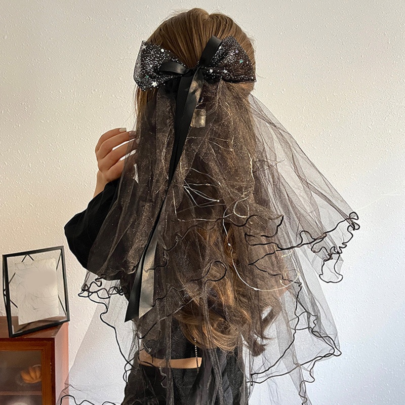 Kẹp Tóc Hình Nơ Đôi Có Mạng Che Mặt Phát Sáng Dành Cho Người Lớn Và Trẻ Em