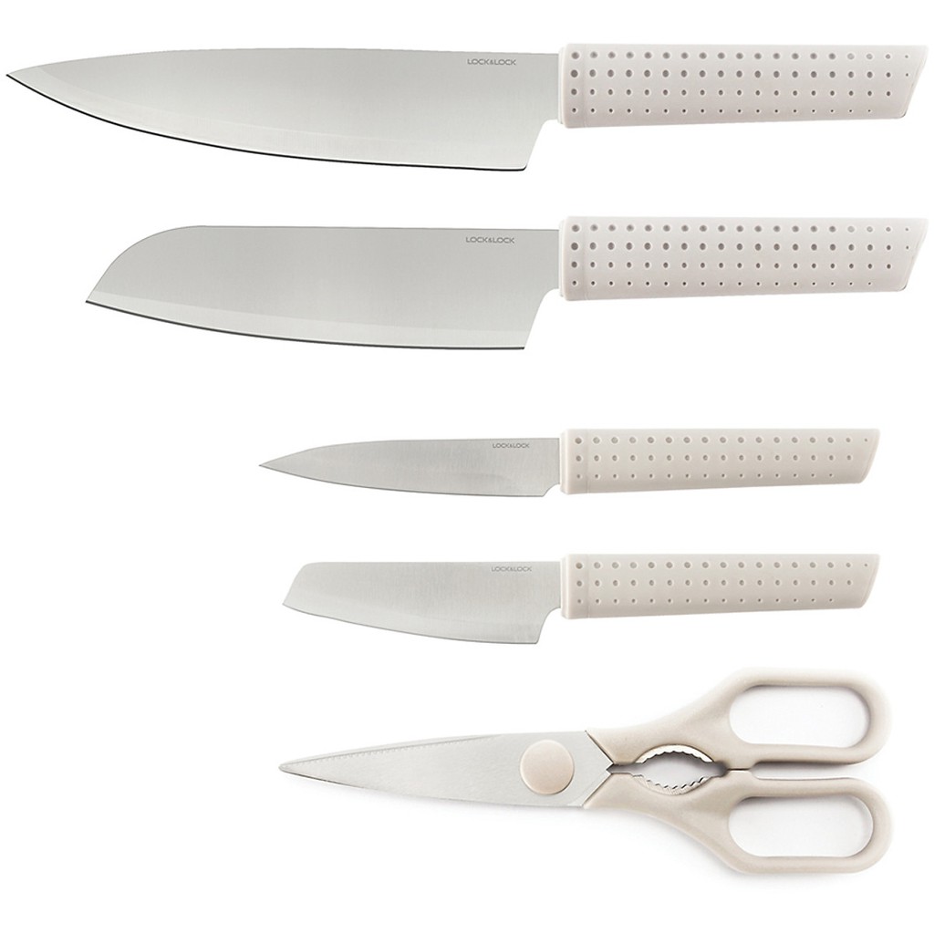 Bộ dao làm bếp 6 món Lock&Lock CKK802 có đế chống trượt - Hàng chính hãng, gồm 4 dao, 1 kéo, 1 hộp đựng dao - JoyMall