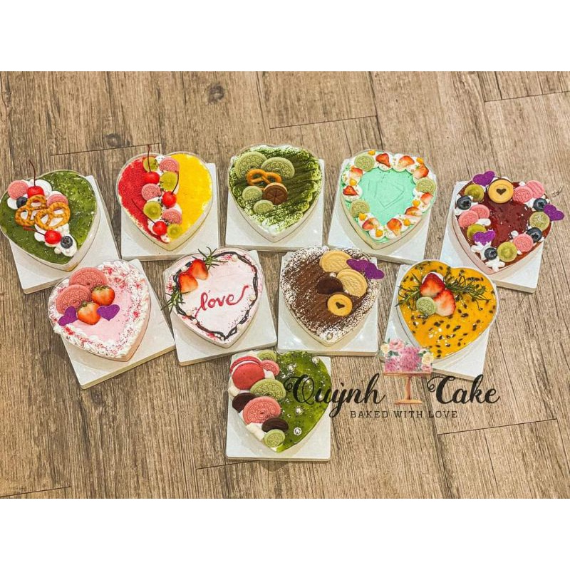 Hộp tim mika  bánh sinh nhật bông lan, mousse comb0 10 sét