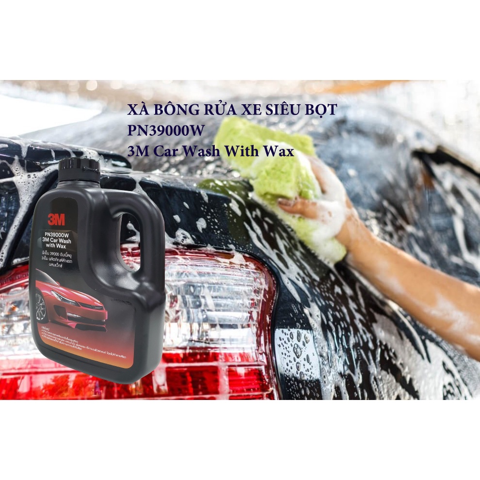 [TẶNG MIẾNG RỬA XE] Xà bông rửa xe siêu bọt 3M Car Wash With Wax PN39000W- 1L