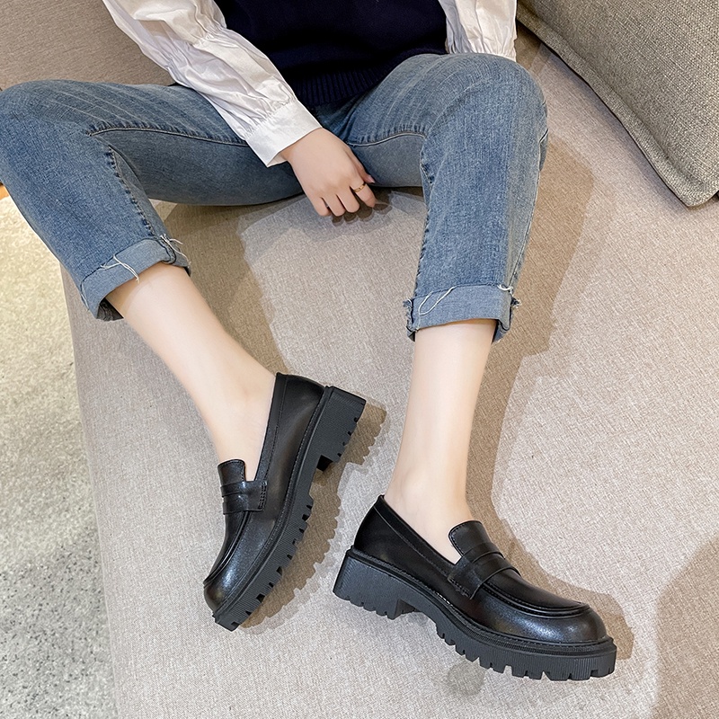 Ielgy Giày Lười Đế Dày Màu Đen Thiết Kế retro niche