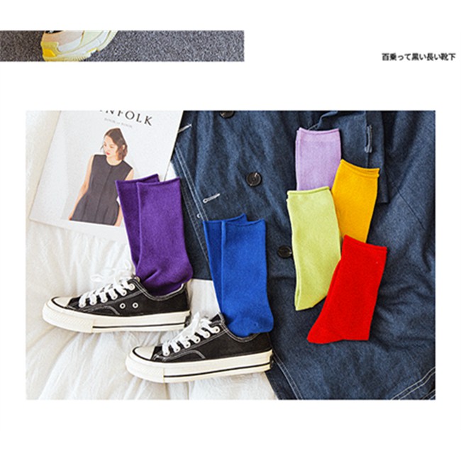 Vớ thể thao cotton màu trơn giản dị cho nữ