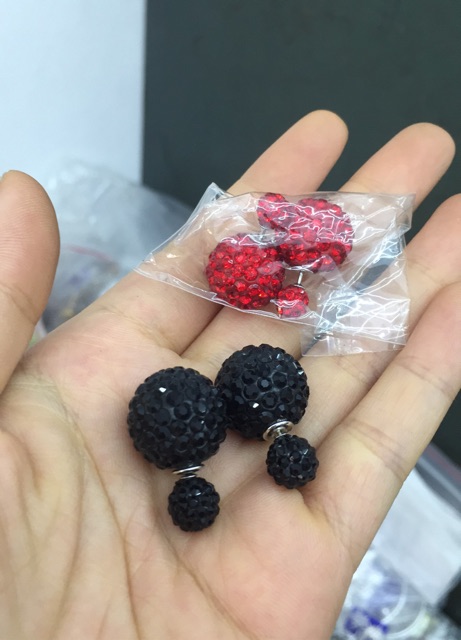 Khuyên tai quả to nhỏ hồ lô đính đá nhân tạo bạc chuẩn hàng sắc nét NGỌC MẬU đỏ đen