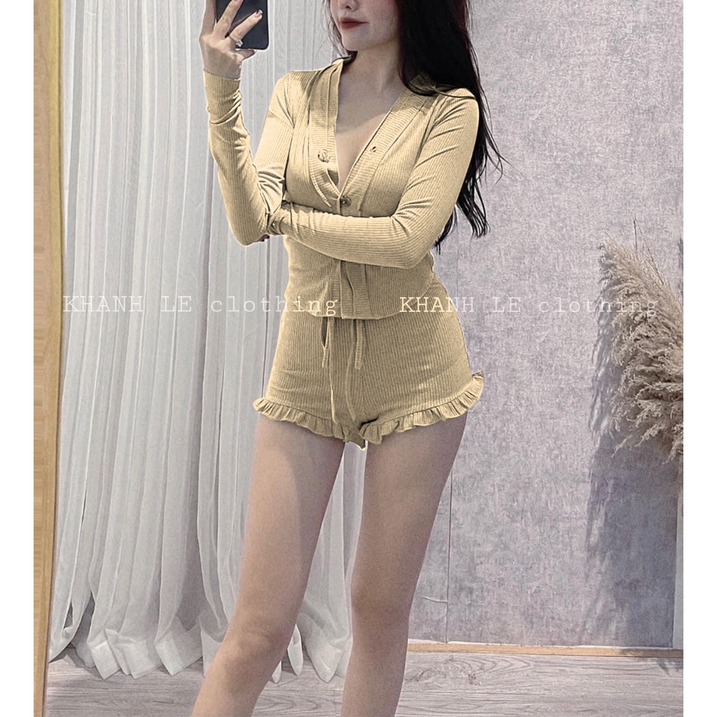 SET ÁO TAY DÀI + QUẦN SHORT PHỐI BÈO HÀNG NHẬP Ꮯɦấȶ Ꮮɨệʊ: thun tăm. Có 3 màu. Size dưới 55kg vừa nha