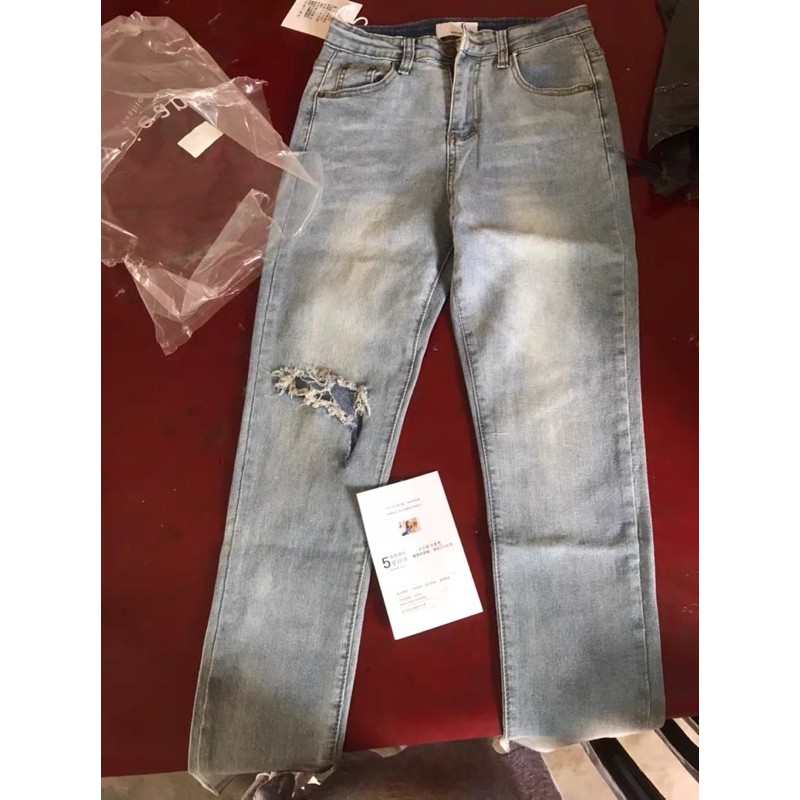 Size M | Quần jeans bó rách gối ulzzang SJ4559 | BigBuy360 - bigbuy360.vn