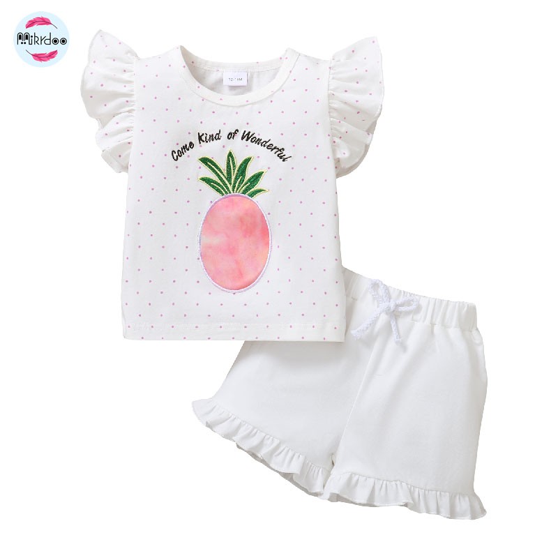 mikrdoo Kid Toddler Baby Girl Summer Clothes Set Pineapple Print Fly Sleeve T-shirt Top + Shorts 2PCS Fashion Suit