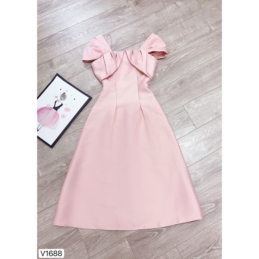 Váy xòe hồng trễ vai V1688 - Đẹp Shop DVC (Kèm ảnh thật, video do shop tự chụp)