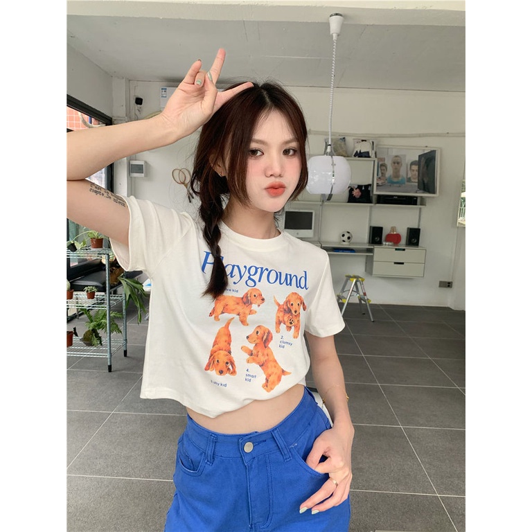 Áo Thun Nữ Tay Ngắn In Hình Chó Dễ Thương
