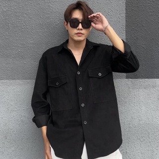 Áo sơ mi nhung gân khoác form rộng Ligré