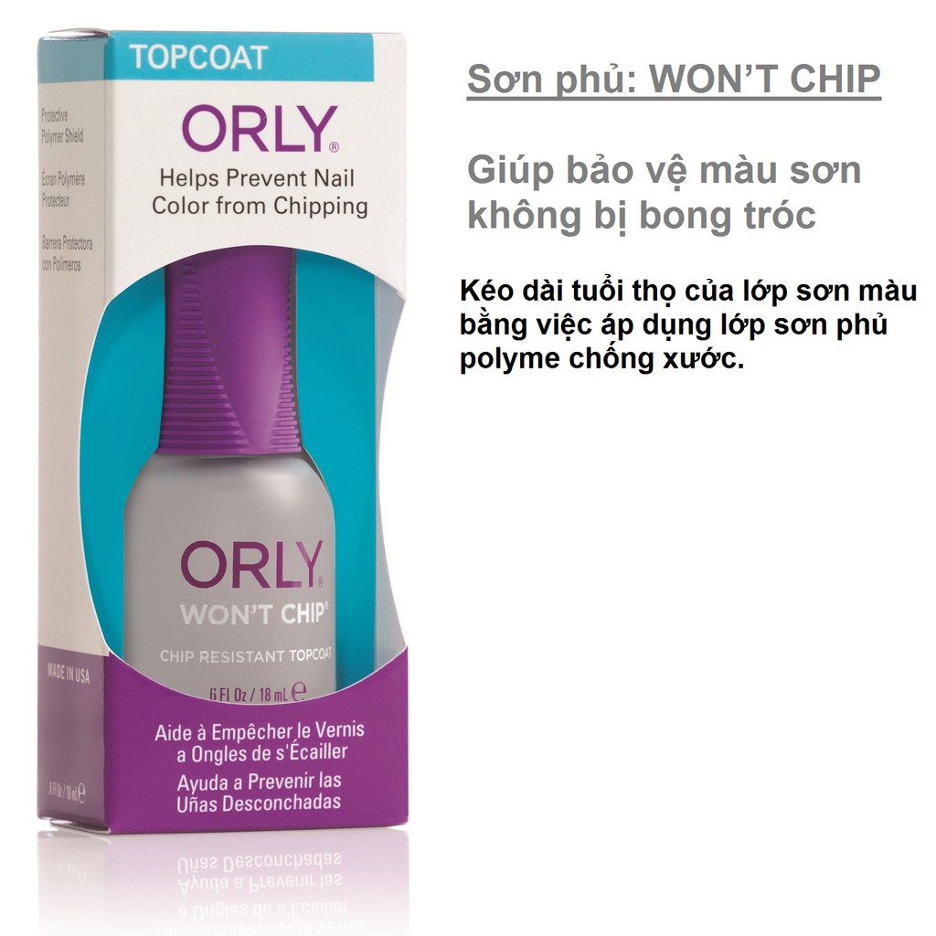 Sơn bóng Orly WON'T CHIP 24230, nhập khẩu Mỹ, chính hãng, có phiếu công bố mỹ phẩm