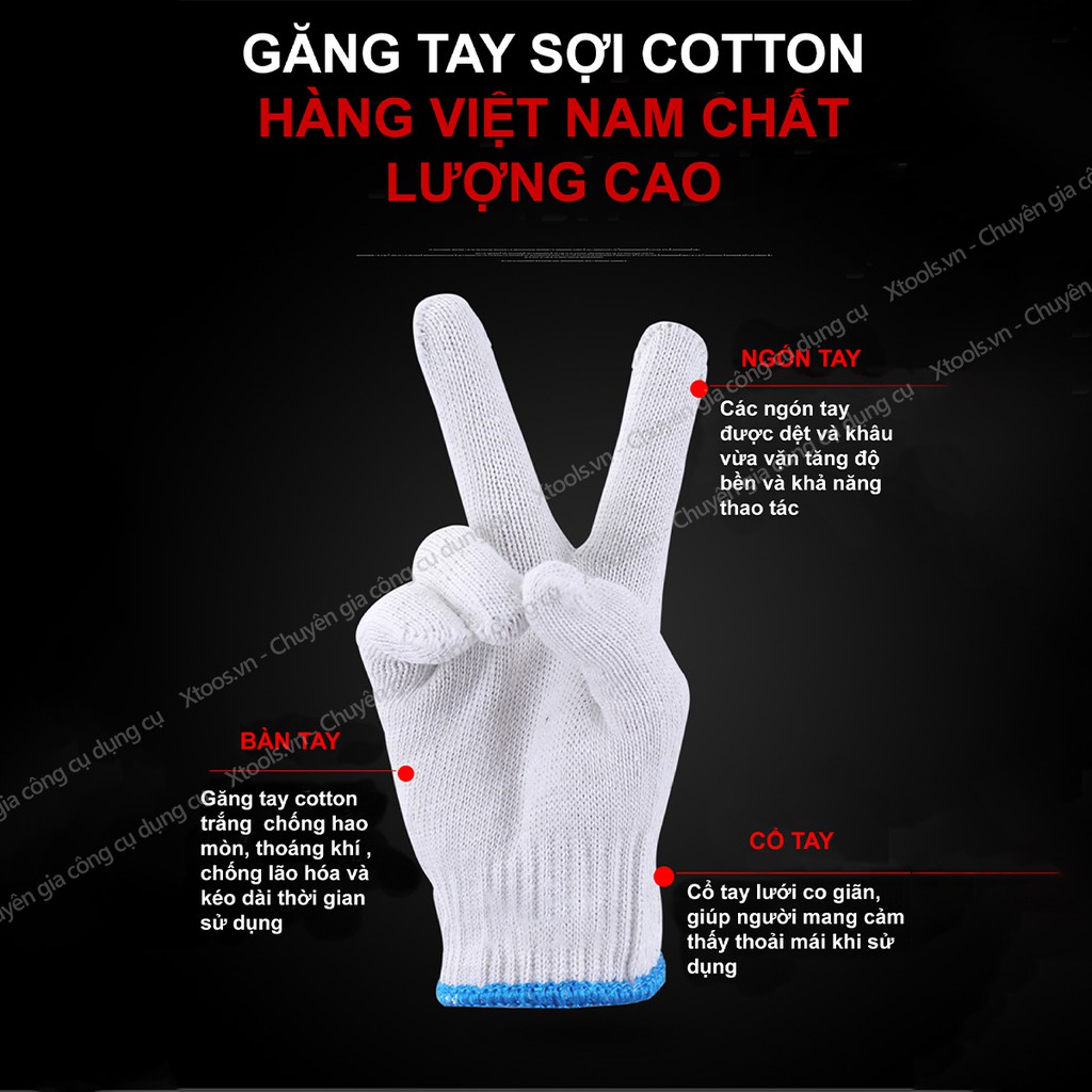 10 đôi găng tay bảo hộ lao động sợi len 50g bao tay bảo hộ làm việc, ôm sát tay, chống trượt, thao tác linh hoạt