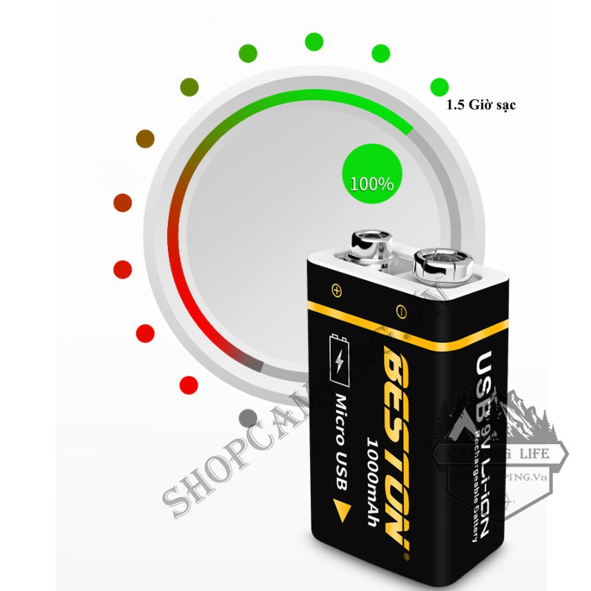 Pin /bộ sạc 9v Beston cao cấp dung lượng cao 1000mAh sạc trực tiếp bằng cáp micro USB