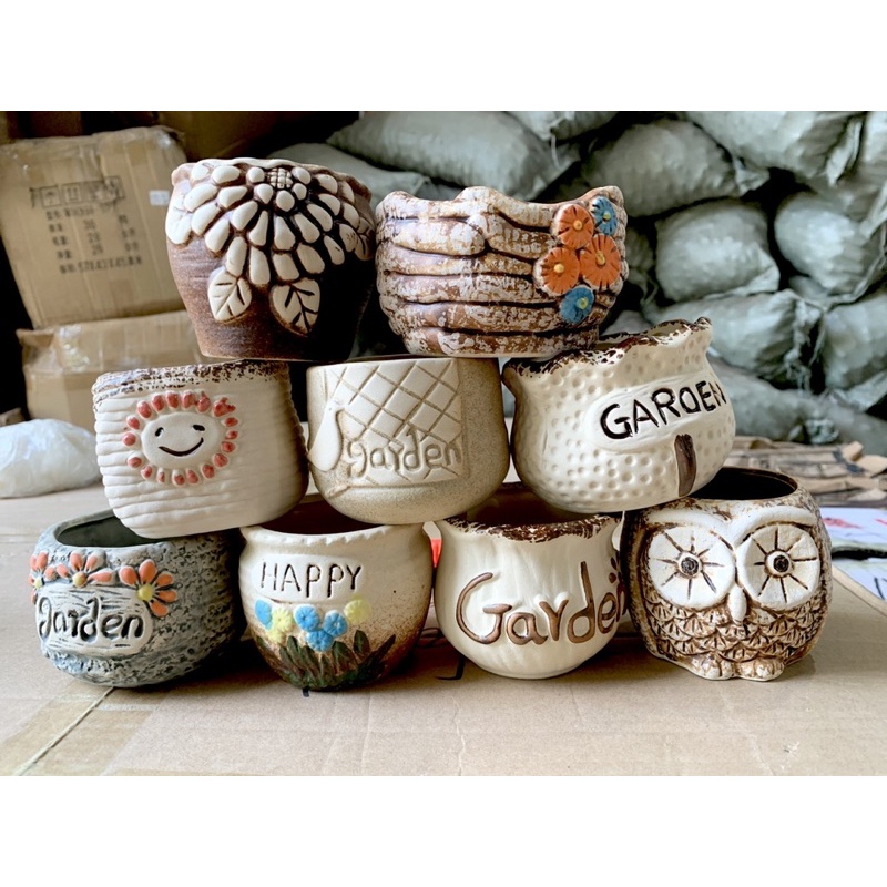 Chậu Gốm Sứ Mini - trồng sen đá siêu dể thương , shop bốc ngẫu nhiên ạ