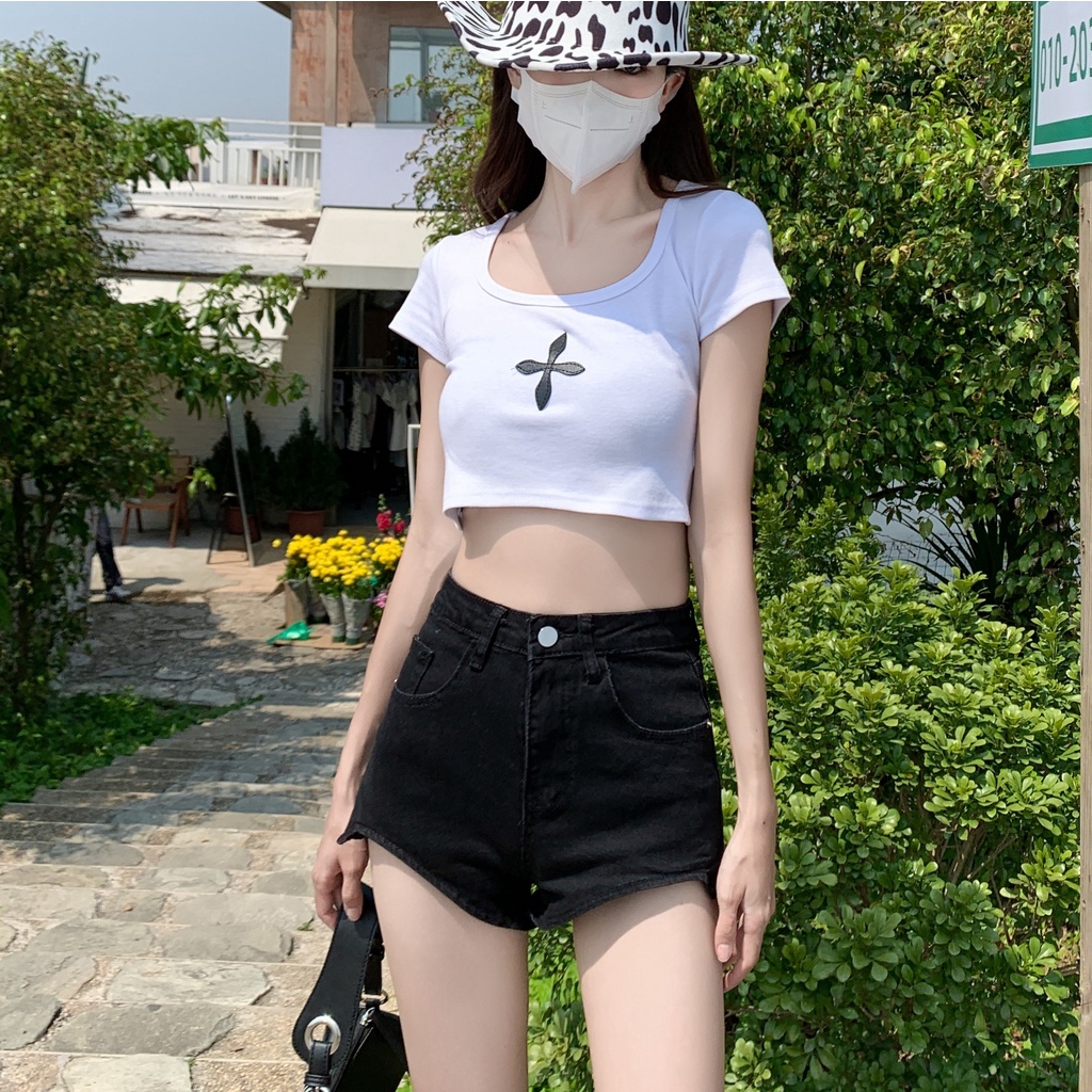 Quần Short Nữ Jeans Denim Lưng Cao Thời Trang Hàn