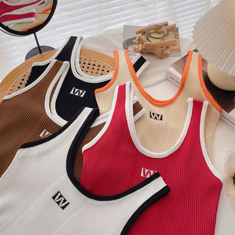 Áo Croptop Dệt Kim Sát Nách Màu Sắc Tương Phản Phong Cách Thể Thao Thời Trang Cho Nữ