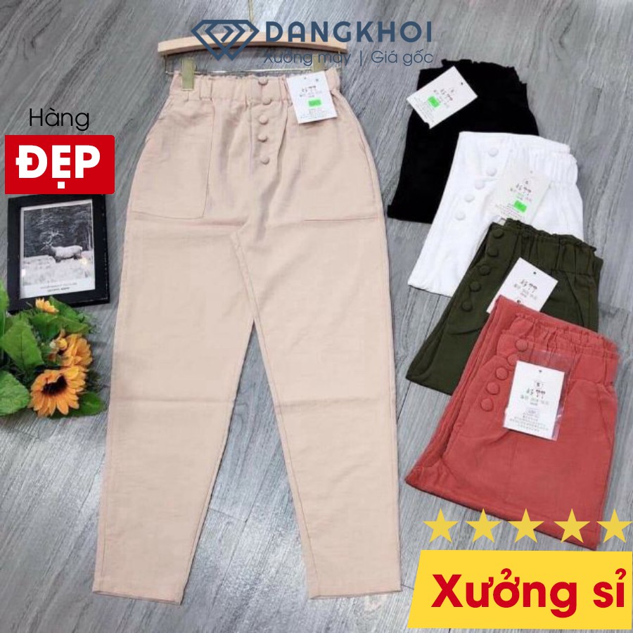 [Mã FAXANH55 giảm 10K đơn 50K] Quần Đũi Nữ Freeship Quần Baggy Đũi Dài Cạp Chun 5 Cúc Bọc D060