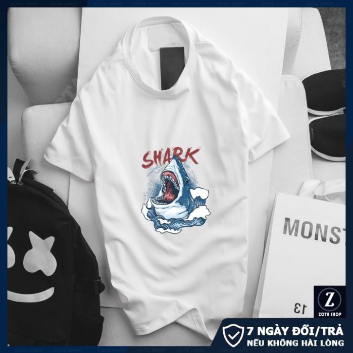 Áo phông nam cổ tròn - Chất tici mềm mịn in 3D shark