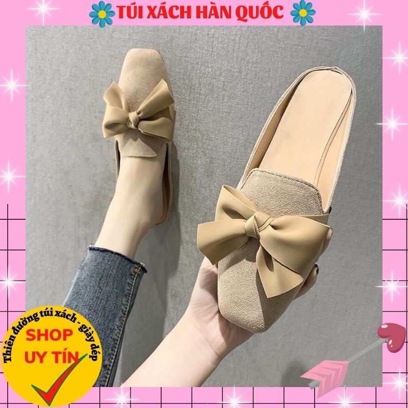 Sục Nữ ♥️FREESHIP♥️ Dép Sục Nữ Da Lộn Mềm Đính Nơ Vải Siêu Xinh TXHQ 68
