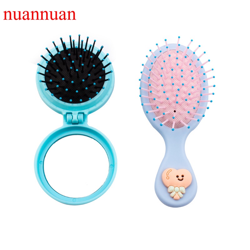 Lược nhựa chải tóc mát xa da đầu có gương trang điểm tiện lợi