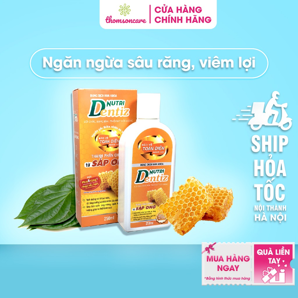 Nước súc miệng Nutri Dentiz từ sáp ong - giảm sâu răng, ngừa hôi miệng, nhiệt miệng - dùng được cho trẻ Chai 250ml