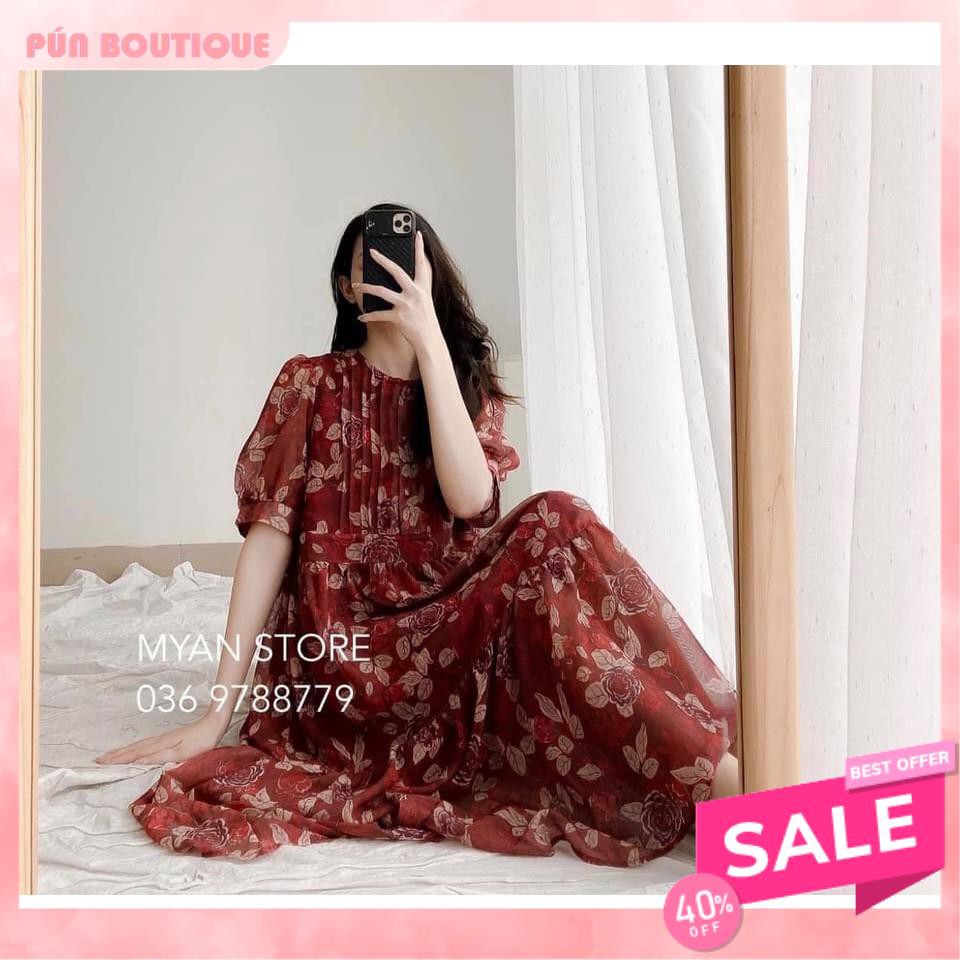 [SIÊU HOT] VÁY HOA NHÍ ĐỎ NGỌC CHẤT VOAN TƠ MỀM MẠI - ĐẦM SUÔNG DÁNG DÀI XK | BigBuy360 - bigbuy360.vn