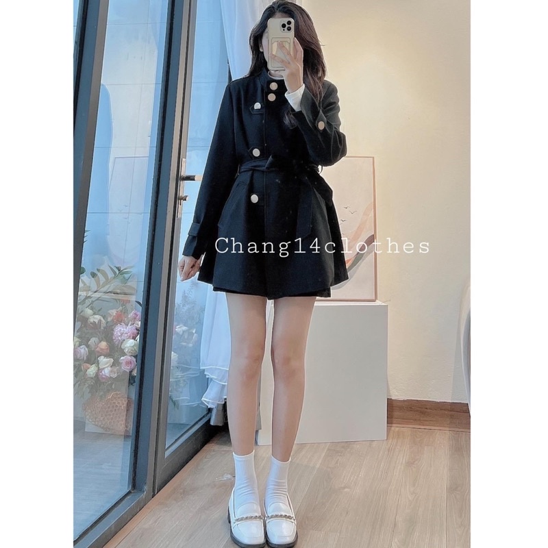 Áo khoác mangto khuy đồng cổ cao QC