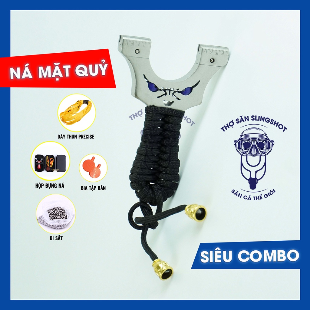 NÁ INOX, NÁ CAO SU MẶT QUỶ - INOX 440 CAO CẤP SÁNG BÓNG CÓ NGỌC XANH ĐÍNH KÈM NHÌN RẤT ĐẸP