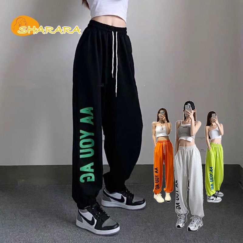 Quần Thể Thao Ống Rộng Lưng Thun Rút Dây Phong Cách Hip Hop Cho Nữ