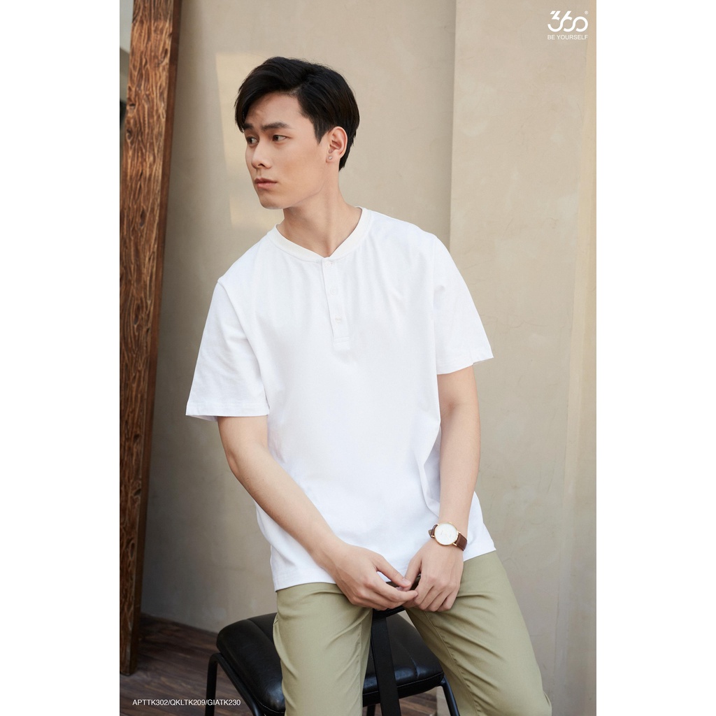 Áo thun trơn cổ tàu có cúc, trẻ trung năng động, chất vải 100% cotton cao cấp thương hiệu 360 Boutique - APTTK365