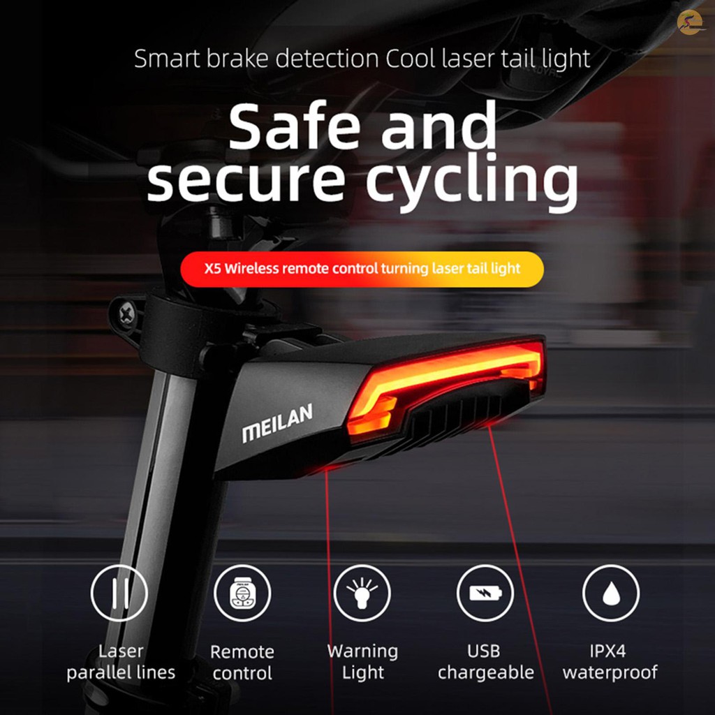 Đèn led tín hiệu xi nhan không dây gắn xe đạp Meilan X5 phía sau kèm phụ kiện sạc USB