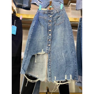 CHÂN VÁY JEANS RÁCH PHỐI NÚT