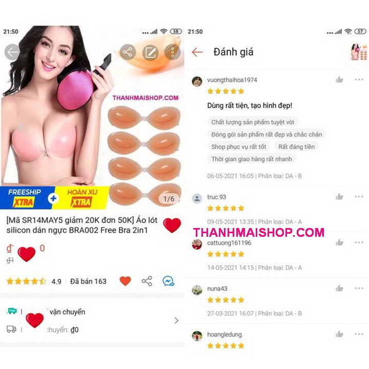 Áo lót silicon dán ngực BRA002 Free Bra 2in1 độn ngực dày 20mm kèm dây đeo