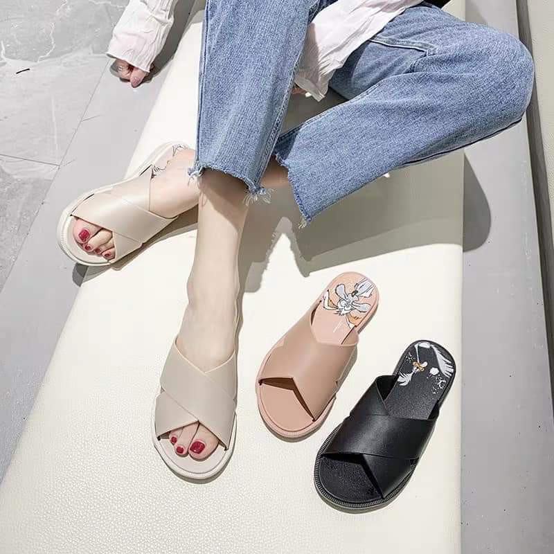 Dép cao su nhựa quai chéo đế in hình chó mùa hè thời trang 3G03