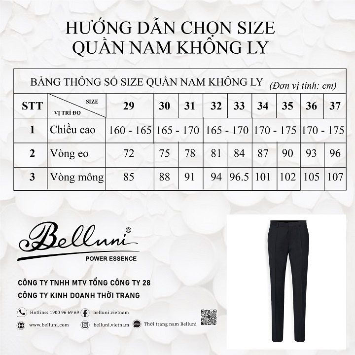 Quần tây nam BELLUNI không ply chất Sorona - QT0.PRSO.BE.072.BL3
