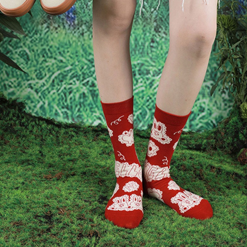 Xiangbao Vớ Cotton Jacquard Họa Tiết Thỏ / Dâu Tây / Gấu Hoạt Hình Dễ Thương Cho Nữ