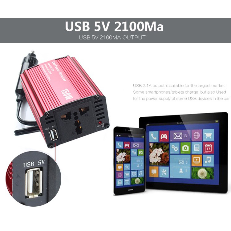 Bộ Chuyển Đổi Nguồn Điện DC 12V Sang AC 110V/220V 150W Cho Xe Ô Tô Cao Cấp