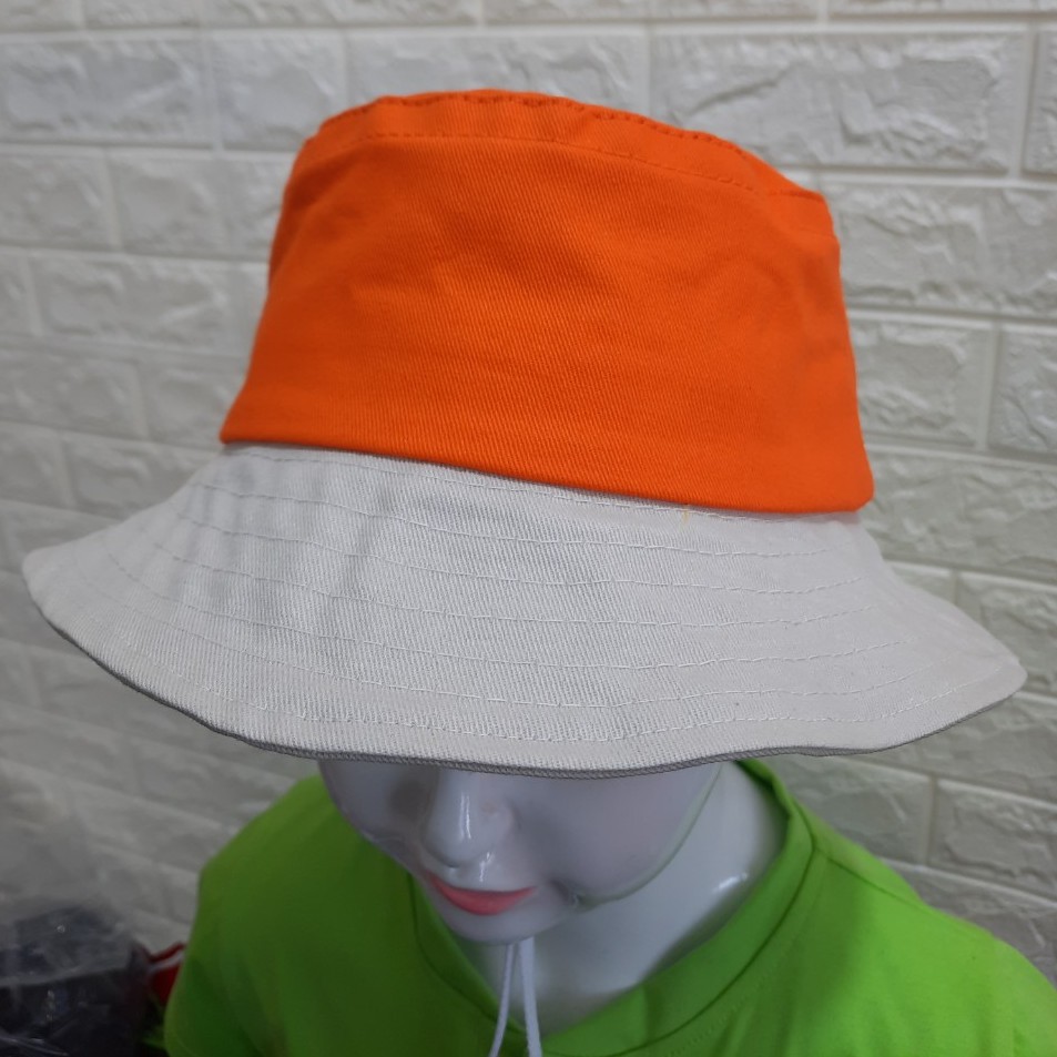 Mũ Nón Tai Bèo Đồng Phục Trẻ Em Màu Cam Vành Kem Có Dây Đeo