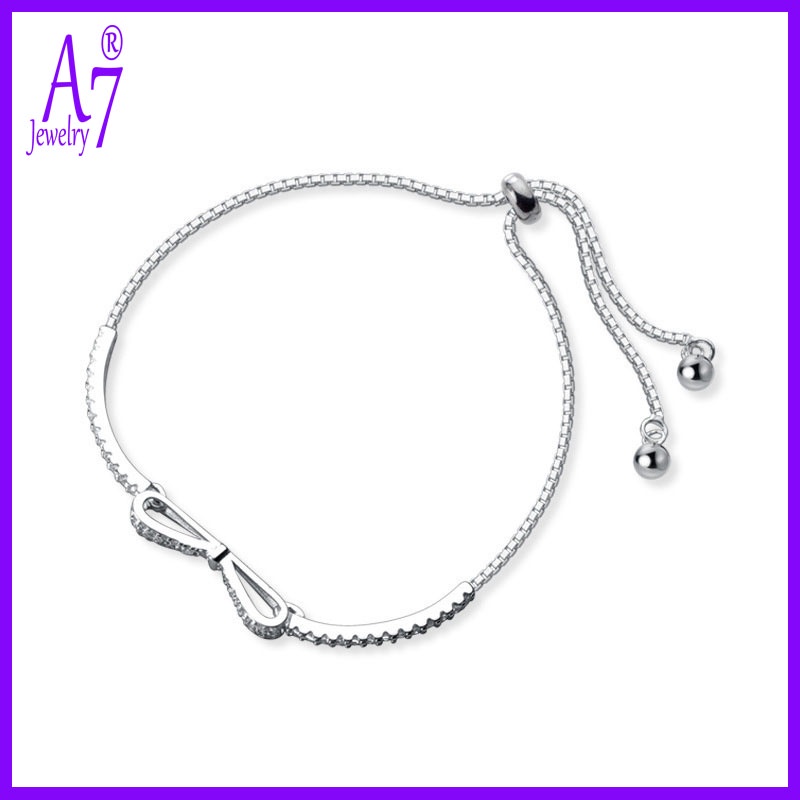 Vòng tay mạ bạc 925 hình nơ đính đá xinh xắn thời trang cho nữ