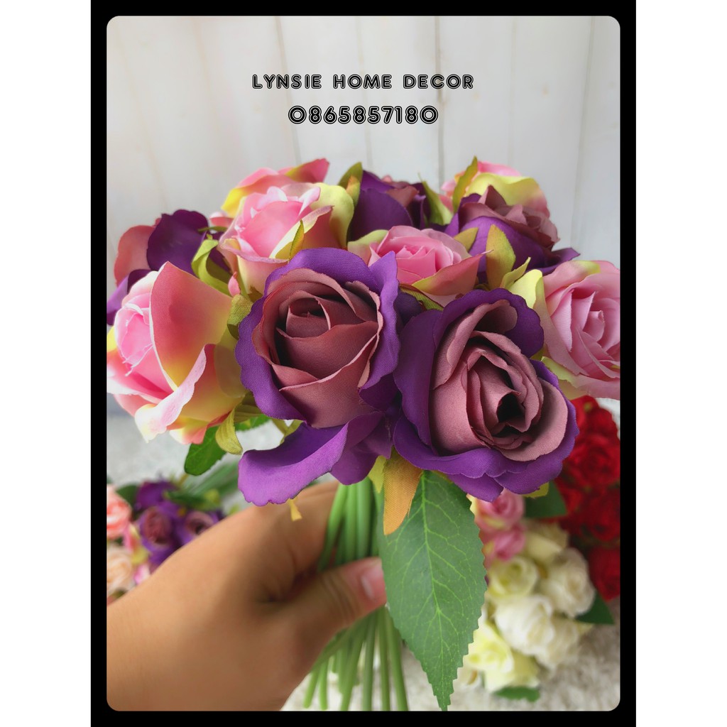 hoa lụa giả - một bó hoa hồng lụa cao cấp 12 bông